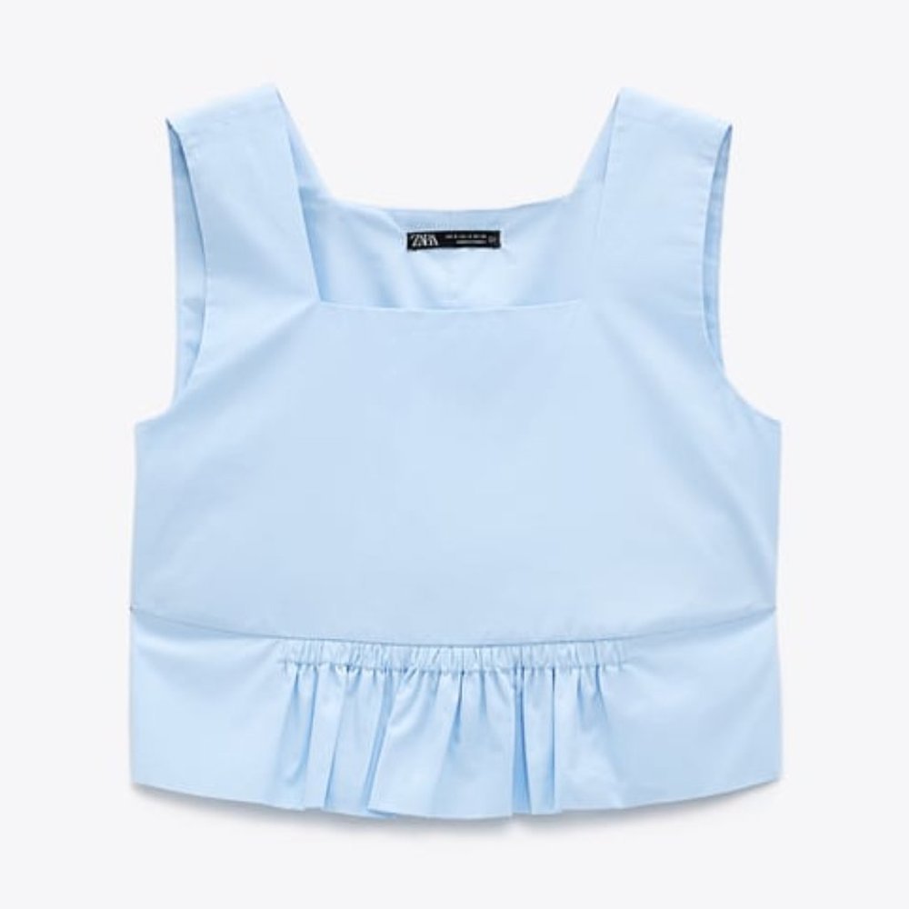 NWT ZARA Blue Cotton Top Large